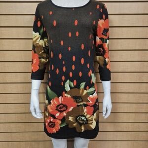 Papillon Dress S Floral Print 3/4 Sleeve Boho Tunic Boutique Style